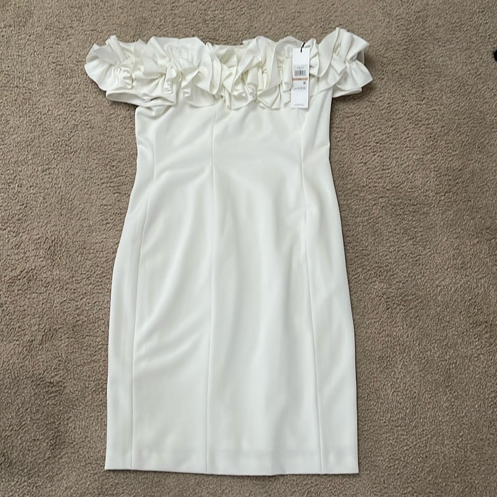 CALVIN KLEIN WHITE RUFFLE DRESS - WITH TAGS NEVER WORN